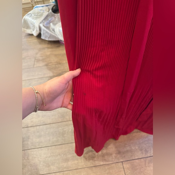 Nanette Lepore Red Pleated Dress with Tie Neck - Picture 3 of 7